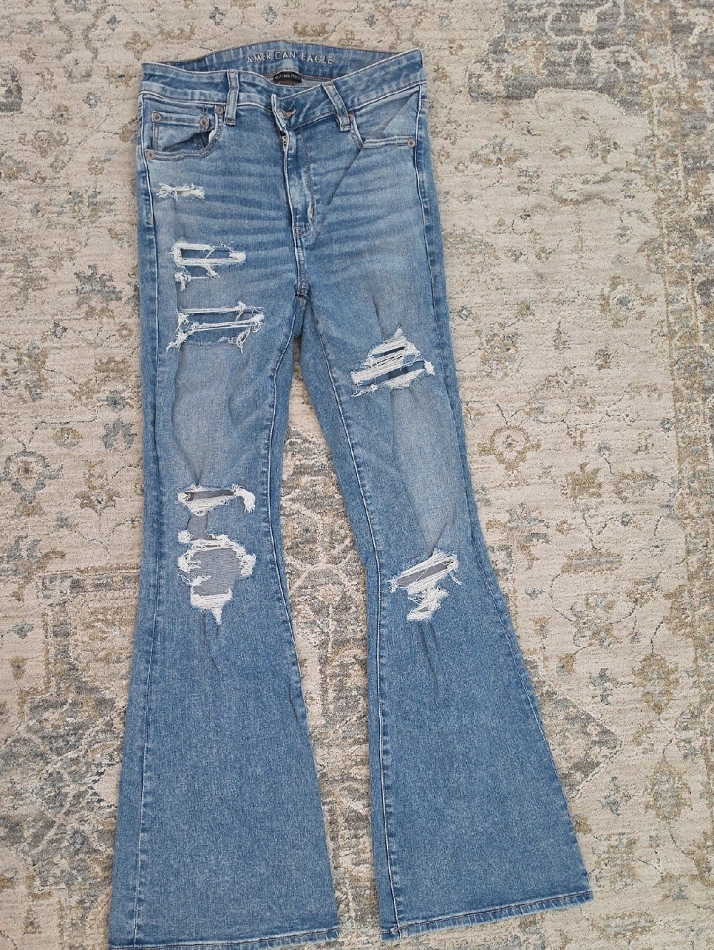 American Eagle Outfitters Light Blue Distressed Flare Jeans - Women's